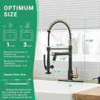 Fapully Commercial Kitchen Faucets with Pull Down Sprayer Matte Black&Gold LED Kitchen Faucet with Soap Dispenser and Deck Plack for 4 Hole, Single Handle Faucet for Kitchen Sink