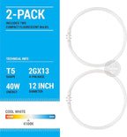KOR (Pack of 2) FC40T5/-12 T5 Flurescent Circline - 40 Watt - 2GX13 Base - (FC12T5) (4100K - (Cool White))