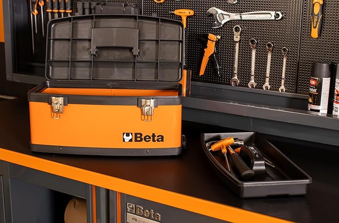 Beta C41H Two-Module Rolling Metal Tool Chest, Detachable Metal Tool Box, Telescopic Handles, Orange
