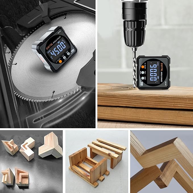 Digital Angle Finder with Electronic Laser - 4-side Strong Magnetic Angle Gauge, Cube Inclinometer with Backlight, Table Saw Miter Protractor, Woodworking Measuring Tool, Level Box for Hanging