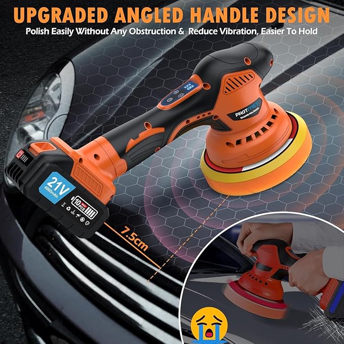 Cordless Car Buffer Polisher, Car Polishing Kit with 21V 2 X 4.0Ah Batteries, Orbital Eccentric Buffers with 8 Variable Speed Up to 6000 RPM, 6IN Touchscreen Buffer for Car Detailing/Scratch Removing