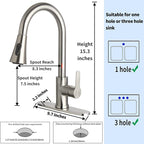 Single Handle Kitchen Faucet with Pull Down Sprayer Modern Stainless Steel Arc Kitchen Faucet Brushed Nickel, Commercial Kitchen Sink Faucet with Deck