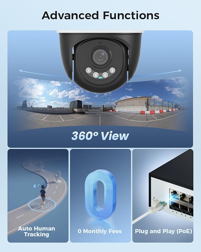 【4K HD+360°View】 Hiseeu 4K PoE Security Camera System, 6 Pcs 8MP PTZ Wired Security Camera Outdoor&Indoor, Auto Human Tracking, Free Remote Access, 2 Way Audio, Plug and Play, 2TB HDD for 7/24 Record