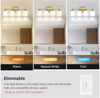 Brushed Gold Bathroom Light Fixtures, 4-Light Modern Vanity Light Over Mirror, Wall Sconces with Milky White Frosted Glass Shades, E26 Socket (Bulbs Not Included)