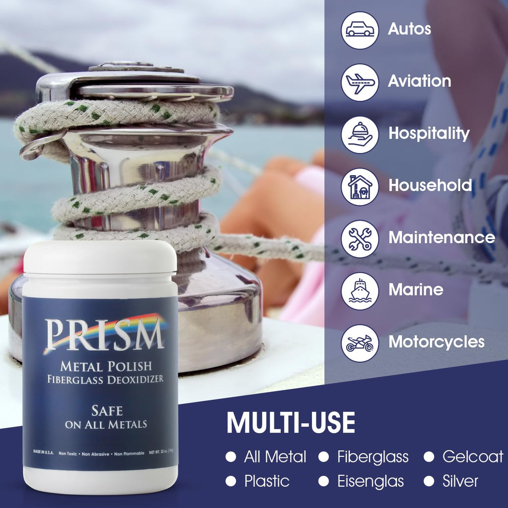 Prism Polish Metal Polish 32 Oz - Achieve a Brilliant Shine on Aluminum, Chrome, Stainless Steel, Brass, Silver, Nickel, Gold, Silver and More. Safe for Boat, Car, Motorcycle, Home and Business.