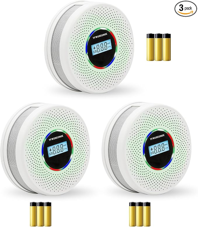 3 Pack Upgraded Combination Smoke and Carbon Monoxide Alarm Detector, Dual Sensor Smoke Alarm&Carbon Monoxide Detector (Includes Battery)