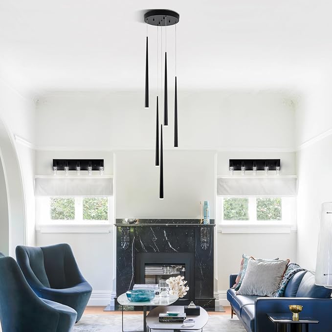 5-Light LED Vanity Light Fixture in Black - Modern Bathroom Lighting, Over Mirror Illumination | Multicolor Temperature 3000K/4000K/6000K | Stylish Bathroom Decor & Energy-Saving 25W Vanity Lighting