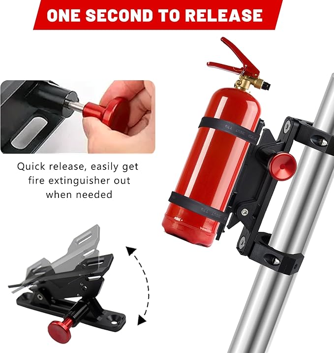 UTV Fire Extinguisher Mount Kit - Aluminum Adjustable Quick Release Roll Bar Car Fire Extinguisher Bracket Holder for 1.75-2in Roll Bar ATV UTV Polaris RZR SXS Ranger Camper Jeep Can-Am Durable