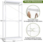 Homykic Bamboo Clothes Rack with Shelves and Double Hang Rods, Portable Closet System Garment Rack for Hanging Clothes, Tall Clothing Rack Corner Closet Organizer, Easy to Built, Freestanding, White