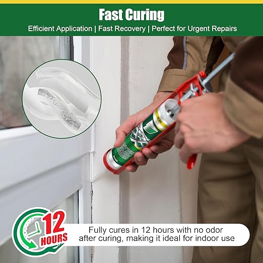 12 Pack Clear Silicone Sealant Caulk, 10.1 oz 100% Waterproof Silicone Sealant Adhesive Clear Caulk Tool for RV Marine Home Window Roof Door Kitchen Bathroom Bathtub Shower Auto Leakproof Seal