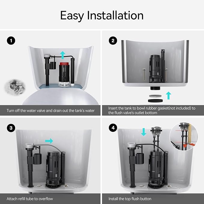 R&T 3-Inch Dual Flush Valve with Top Push Button Toilet Repair Kit Inside Tank dual flush valve replacement kit for 2-piece Toilet A2422M