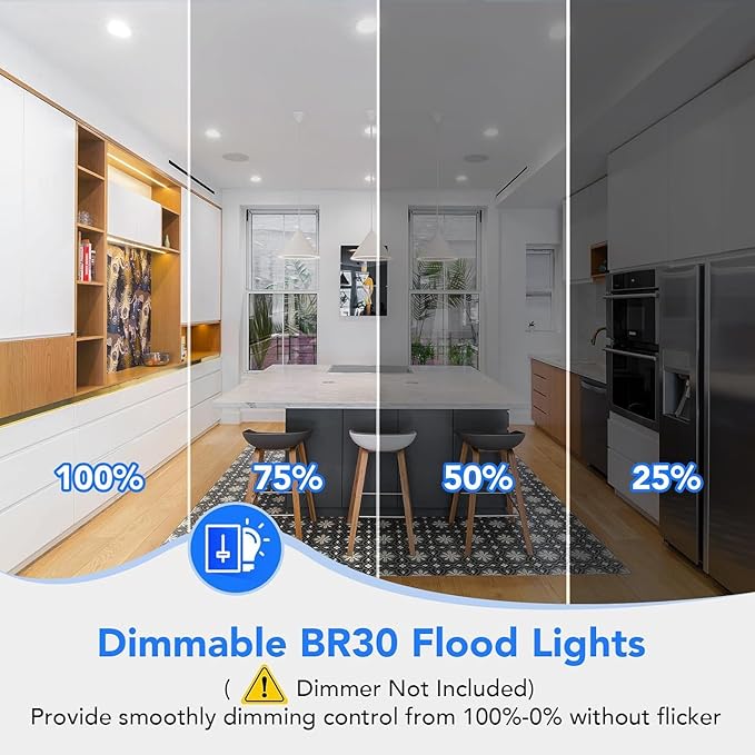 VOLIVO LED Flood Light Bulb 12 Pack, Recessed Ceiling Bulb, BR30, 65W Equivalent Efficient 9W, Dimmable, E26, Daylight White 5000K, 800 Lumens, 80CRI, Ceiling Light for Kitchen, Living Room