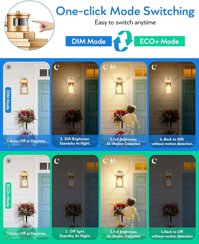 VIANIS 2 Pack Motion Sensor Outdoor Lights Lantern, Dusk to Dawn Exterior Lights for House, Gold Anti-Rust Porch Lights Sconce, Garage Lights Wall Mount for Patio, Doorway, UL Listed