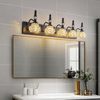 Modern Crystal Bathroom Vanity Light Black Vintage Bathroom Light Fixtures 5-Lights Glass Crystal Vanity Lights