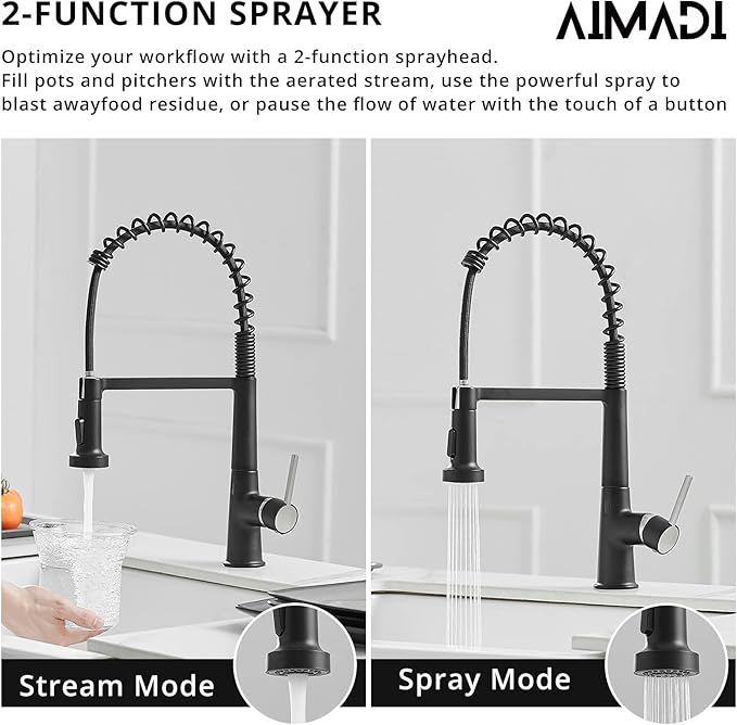 AIMADI Touchless Kitchen Faucet with Pull Down Sprayer, Sensor Smart Hands-Free Single Handle Spring Matte Black Kitchen Faucets, Motion Sensor Sink Faucet with Pull Out Sprayer