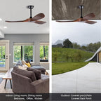 60" Ceiling Fan, No Light & Remote Control - Quiet 3 Blade Wood Walnut, Suitable for Patios & Farmhouse