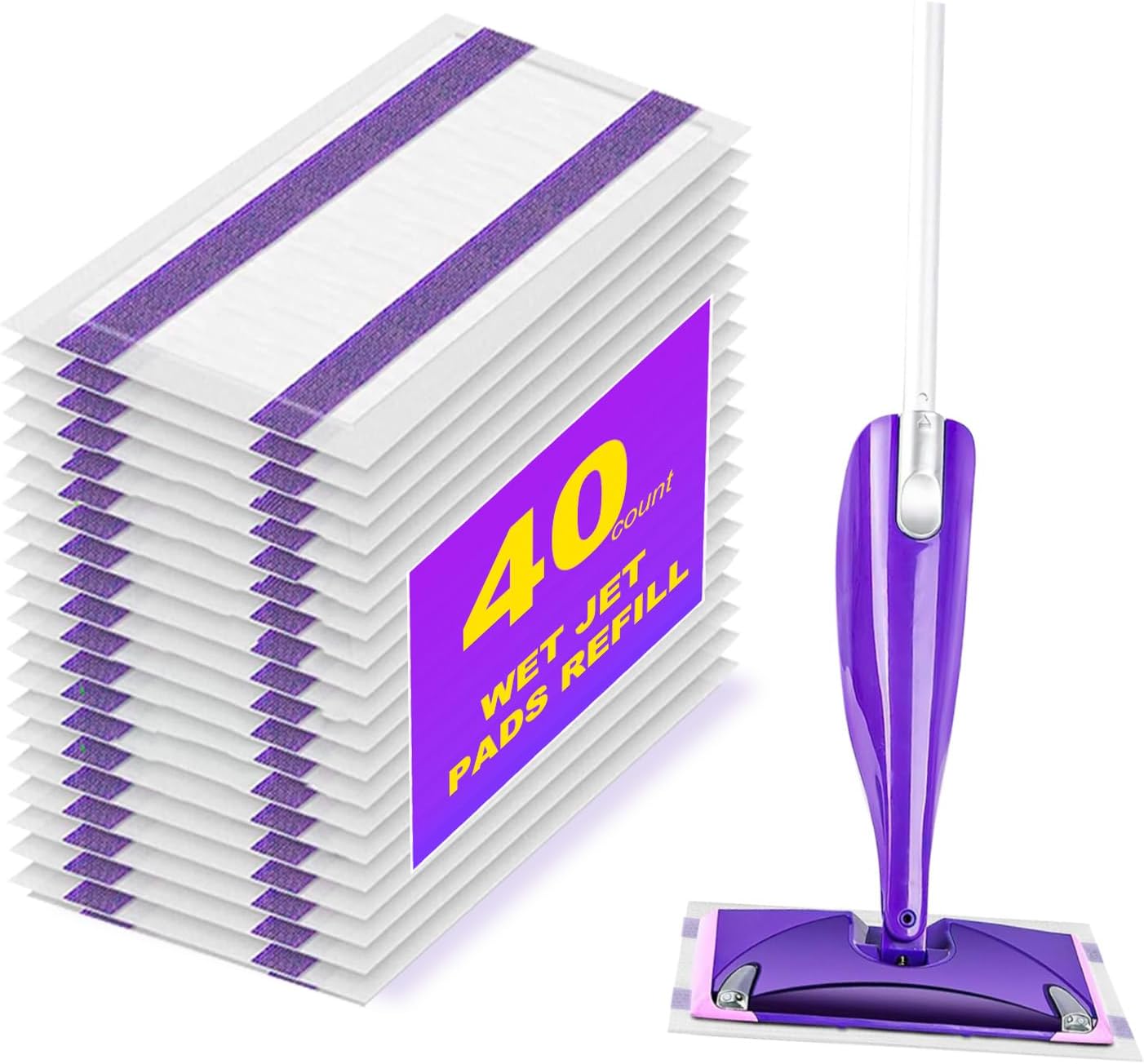 40 Count Mop Pad Refills for Swiffer Wet Jet Spray Mop, Disposable Multi Surface Wet Jet Mopping Pads for All Hardwood Floor Cleaning, 4 Layers Thickened | Super Heavy-Duty Absorbent | Stickiness.