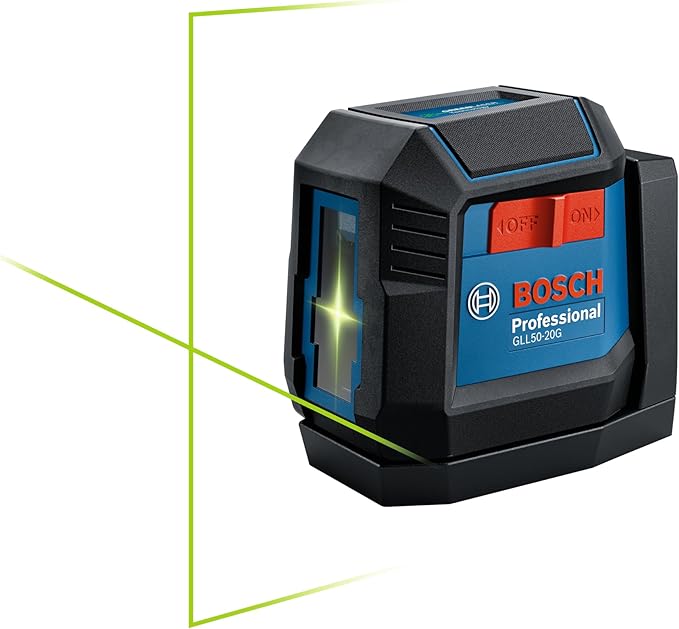 BOSCH GLL50-20G 50 Ft Green-Beam Self-Leveling Cross-Line Laser, Includes Integrated Magnetic Mount, 2 AA Batteries, & Soft Pouch