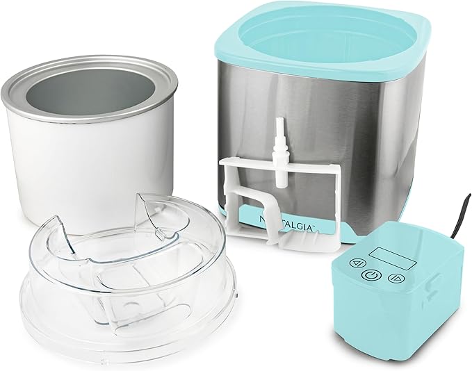 Nostalgia 2-Quart Electric Ice Cream Maker – Make Homemade Ice Cream, Gelato, Sorbet & Frozen Yogurt – No Salt/Ice Needed, Digital Controls, Mix-In Chute & Freezing Gel Canister – Stainless & Aqua