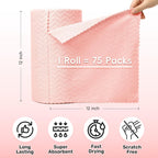 Microfiber Cleaning Cloths Roll, 75 Pack Tear Away Microfiber Towels Roll, 12" x 12" Lint Free Rags, Reusable Cleaning Cloths, Washable, Scratch Free,Ultra Absorbent Dish Rags(Pink Ripple)