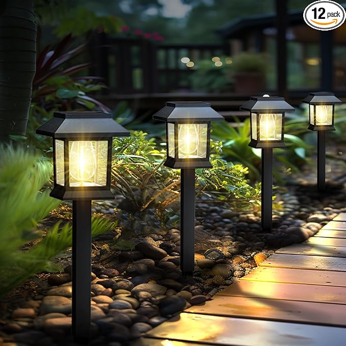 Greluna Solar Lights Outdoor,12 Pack Waterproof Auto On/Off Solar Pathway Lights for Your Garden, Landscape, Path, Yard, Patio, Driveway,Walkway Decor