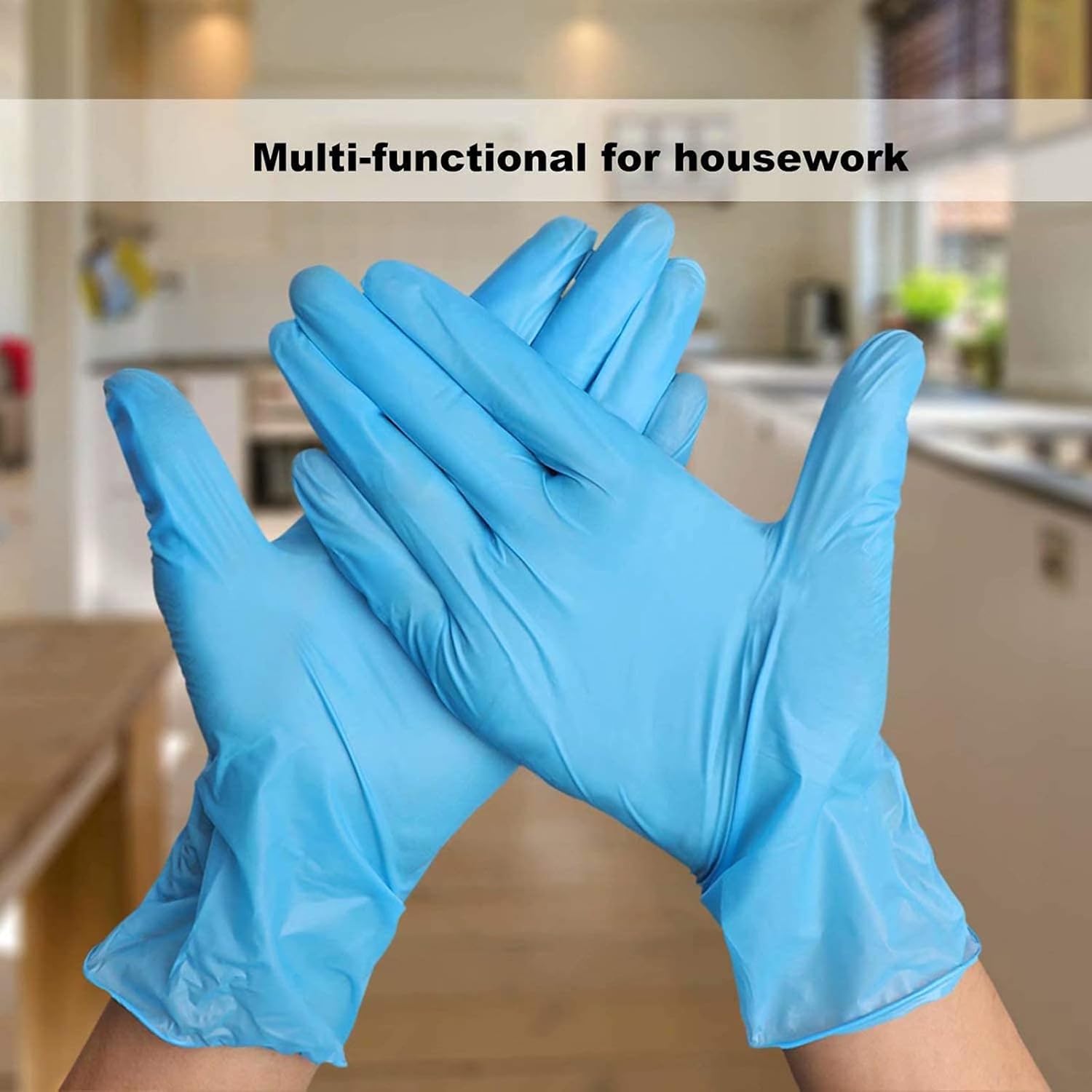 Disposable Latex Free Gloves, Nitrile and Vinyl Blend Material Disposable Gloves, Powder Free, 4 Mil Thick - Food Grade Glove,100 Pc. Cleaning Glove Small, Blue