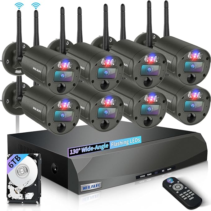 【90 Days Storage & 130° Wide Angle】 Outdoor Wireless Security Camera System, Wireless Cameras for Home Security, WiFi Video Surveillance DVR Kits