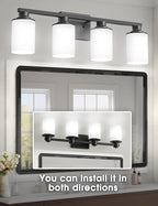 DORESshop 4-Light Black Bathroom Light Fixture Over Mirror with Milk Glass Shade, Modern Vanity Lights for Hallway Living Room Bedroom, ETL Listed