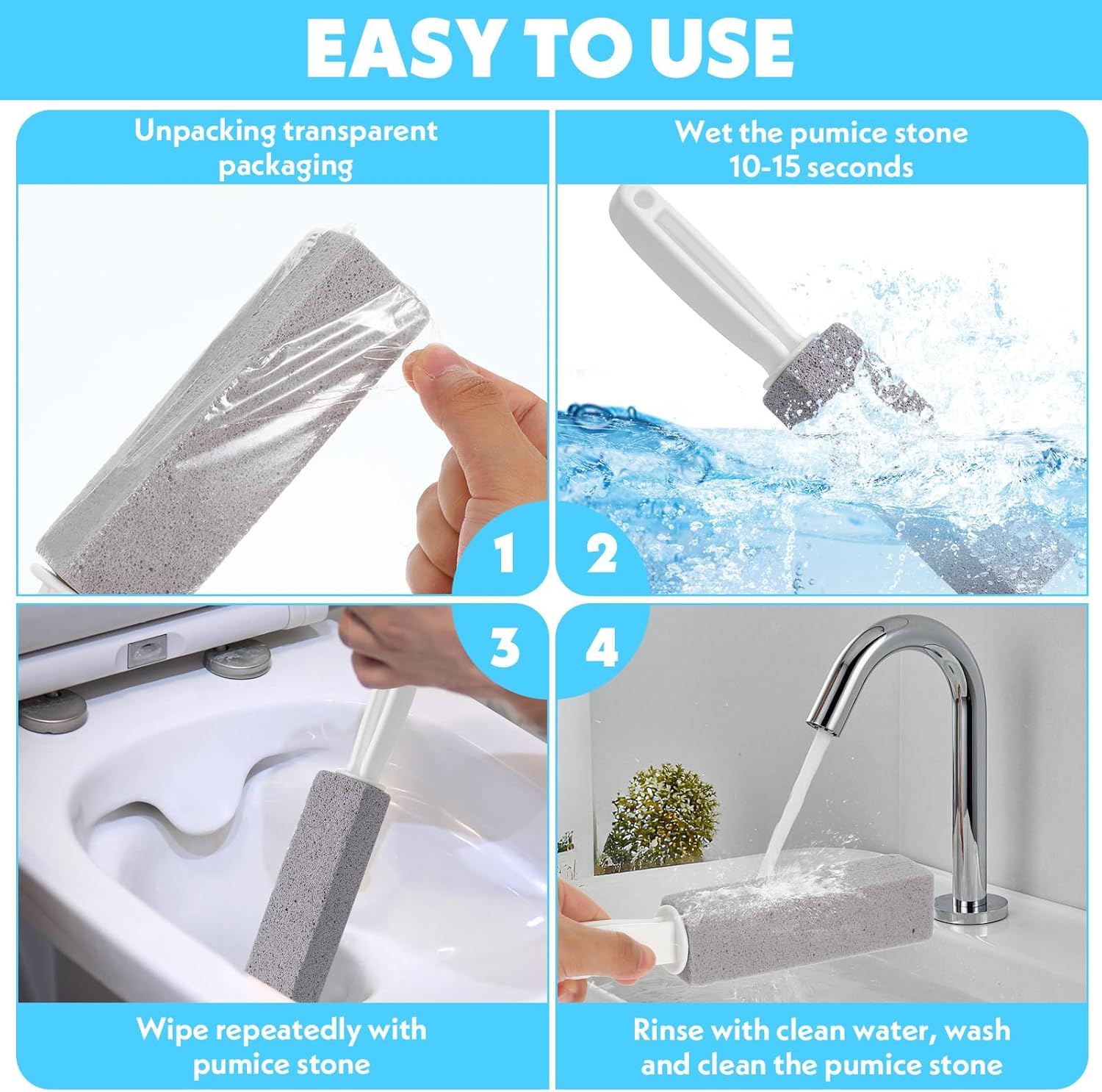 12 Pack Pumice Stone Toilet Bowl Cleaner, Toilet Pumice Stone with Handle for Toilet Cleaning, Bathtubs, Sinks, Swimming Pools, Grills