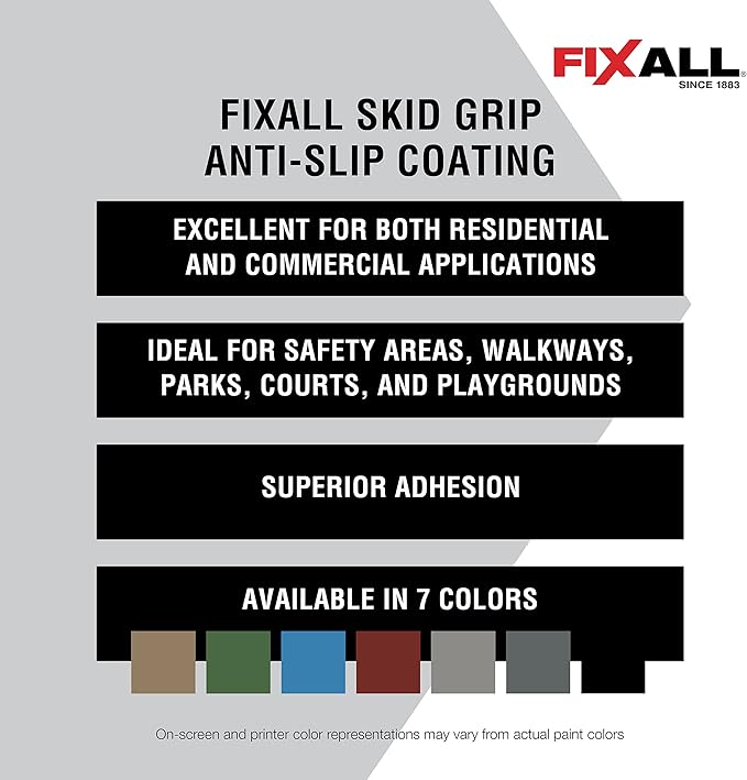 FIXALL Skid Grip Anti-Slip Coating, 1 Gallon, Emerald, Exceeds ADA Standards, Ideal for Safety Areas, Slip-Resistant Pavement, Cement & Concrete Paint