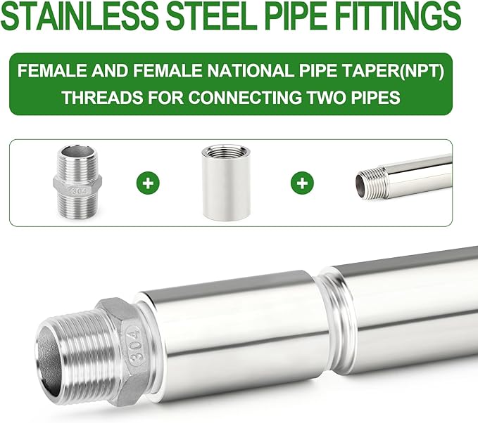 TAISHER 2PCS Stainless Steel Pipe Fittings, 1" NPT Female x 1" NPT Female Threaded, 2" Length Thickened Nipple Cast Pipe
