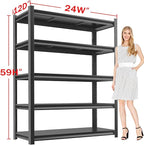 Metal Garage Storage Shelves Heavy Duty Shelving Unit 5 Tier Steel Adjustable Organizing Shelves 3000 LBS Capacity Industrial Shelving Ideal for Garage Tote Pantry Basement Outdoor, 59”Hx24”Wx12”D
