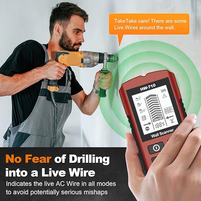 Stud Finder Wall Scanner 5-in-1 Upgraded Chip FOGZUVR -Wall Detector Detect Wood/Metal/AC Wire/Pipe, Wire finder LCD Display & Audio Alarm for Edge/Center Precision, Red Inferno(Without 9V Batteries)