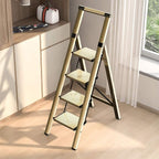 GameGem 4 Step Ladder, Folding Step Stool with Anti-Slip and Wide Pedal, Gold Ladder with Handgrip, Lightweight Aluminum Space Saving Stepladder for Home and Kitchen, 300 lbs Capacity