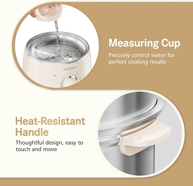 Hard Boiled Egg Cooker - CACHOO 14-Egg Rapid Stainless Steel Egg Boiler with 30-Min Timer & Auto Shut Off, Compact Electric Vegetable Steamer for Cooking, Dishwasher Safe, Beige