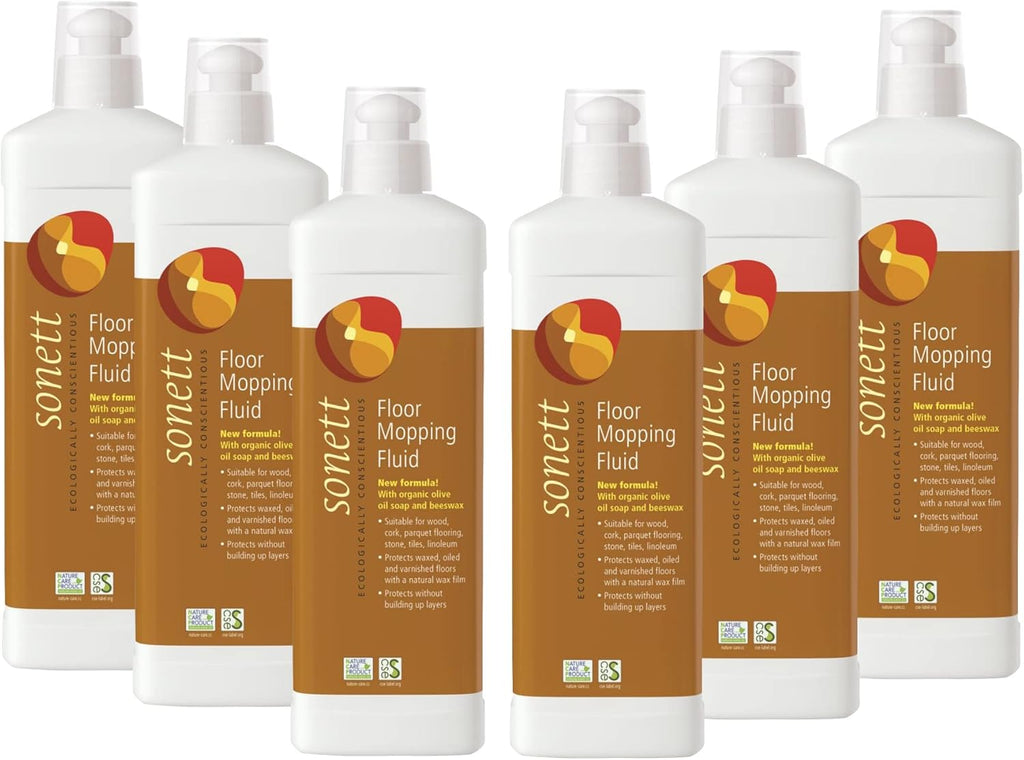 Sonett Organic Floor Cleaner -Protects waxed, oiled and varnished floors with a natural wax film without build-up 17 fl. oz (Pack of 6)