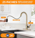 Brushed Gold Pull Down Kitchen Faucet -Modern High Arc Single Handle Kitchen Sink Faucet with Sprayer，Stainless Steel Rv Sink Faucet ，Fit for 1/3 Hole with 10" Deck Plate
