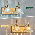 Vintage Bathroom Vanity Light, 2-Light Brass Vanity Lighting Fixture with Flower Glass Shade, Bathroom Lighting Fixtures Over Mirror