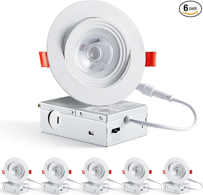 LEDIARY 6 Pack Gimbal LED Recessed Lighting 4 Inch, 5CCT Adjustable Recessed Light Slim Selectable 2700K-6000K,750LM Can Lights with Jbox,Canless Down Light Ceiling Light with IC Rated ETL Listed