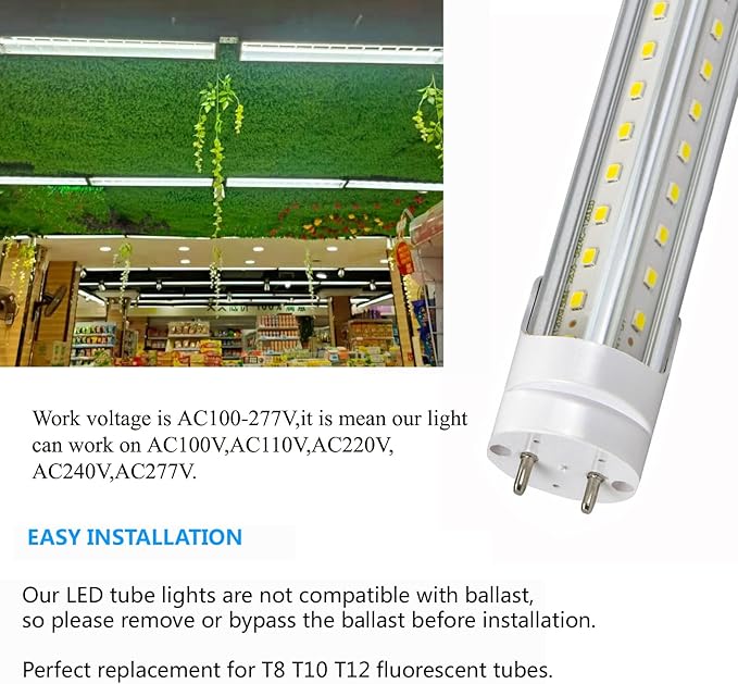 T8 LED Tube Lights 4ft,f40t12 Fluorescent Bulb Replacement,36W 3600lm,Daylight White 5000K,G13 4ft LED Bulbs,T12 Fluorescent Light Bulbs 48inch,Dual-Ended Power,Ballast Bypass,Pack of 10
