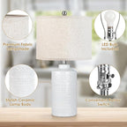 White Ceramic Table Lamp with Beige Shade: 3-Way Dimmable Night Stand Light Lamp 24.5" Modern Table Lamps for Living Room Bedroom End Table Office Entryway Lamps (Bulb Included