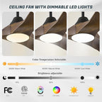 60 Inch Ceiling Fans with Lights, Outdoor Ceiling Fans for Patios with Light Damp Rated, 3 Blades Wood DC Ceiling Fan Modern Large Airflow Commercial Ceiling Fan with Remote & APP for Exterior Indoor