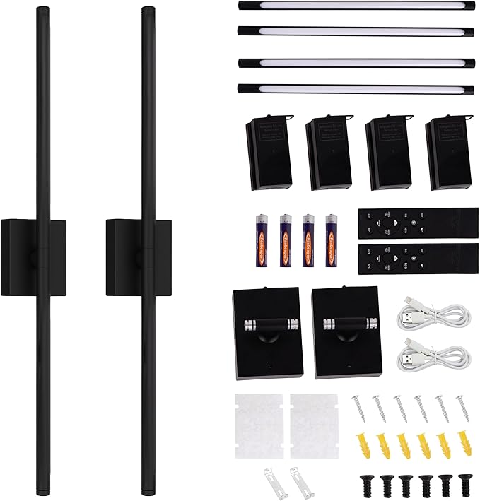 Auralume Wall Sconce Set of Two – Battery Operated LED Wall Lights with Remote, Dimmable, 4 Color Temps 3000K–6000K, 20,000mAh Rechargeable, Modern Indoor Wall Lamps