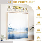 zeyu 42.2'' Modern Bathroom Gold Light Fixture, 6 Light Bathroom Lighting Fixtures Over Mirror Bedroom, Brushed Gold Finish with Clear Hammered Glass, ZJF63B-6W BG