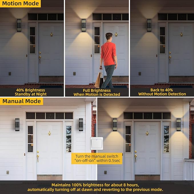 SHlMR Motion Sensor Outdoor Lights 2 Pack, Modern Dusk to Dawn Outdoor Lighting with Bulbs Include, Black Exterior Sconce Up and Down Motion Detector Lights for House Porch Garage, ETL Listed