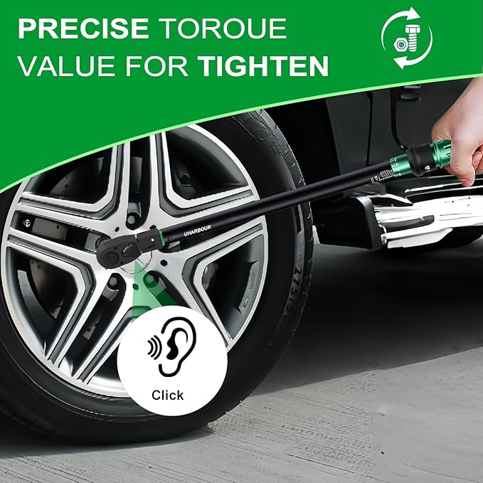 Split Beam Torque Wrench 1/2 Drive, 30-250 ft.lb Split Beam Torque Wrench, 1/2 Drive with Flexible Head, Suitable for Car, Motorcycle