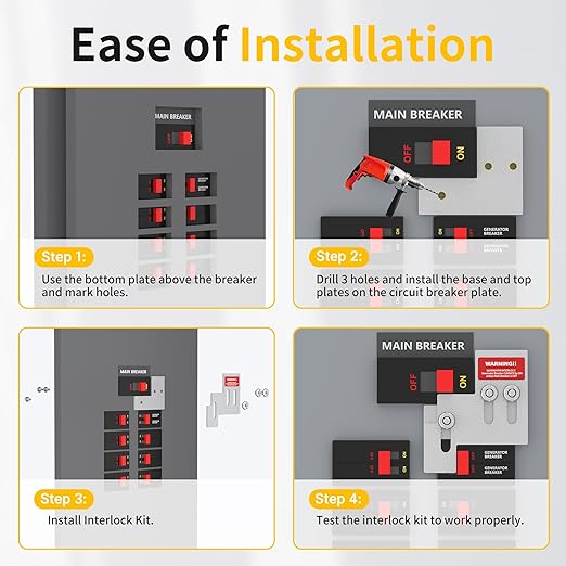 Generator Interlock Kit Compatible with Square D QO or Homeline 100 or 125 Amp Panels, Interlock Kit with 3/4 to 7/8 Inches Spacing Between Main and Generator Breaker