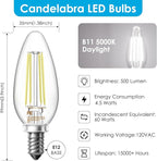 VOLIVO Dimmable E12 LED Candelabra Bulbs 60Watt Equivalent, 5000K Warm White, 500Lumens, 4.5W B11 Vintage Chandelier Light Bulbs, LED Filament Clear Glass Candle Lamp for Ceiling Fan Home, 24Pack