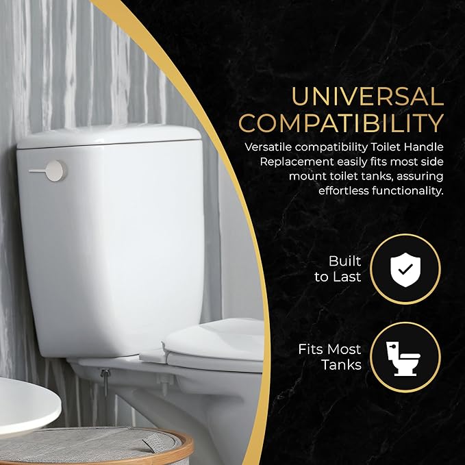 RAVINE Premium Modern Luxury Universal Toilet Handle Replacement, Majestic Collection. Toilet Lever Replacement, Easy Install (Nickel, Side Mount)