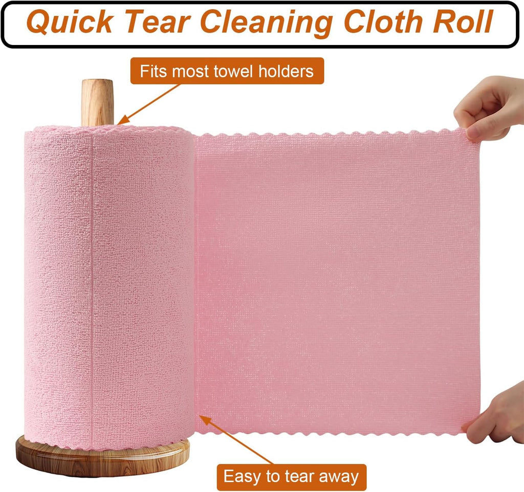 80 Pack Microfiber Cleaning Cloth Roll,Lint Free Rags & Tear Away Reusable Towels Washable Scratch,Ultra Absorbent Dish Rags(12" x 12") for Car Kitchen Home Garage-Pink